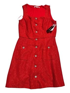 Taylor Red Sparkle Button-Front Party Dress